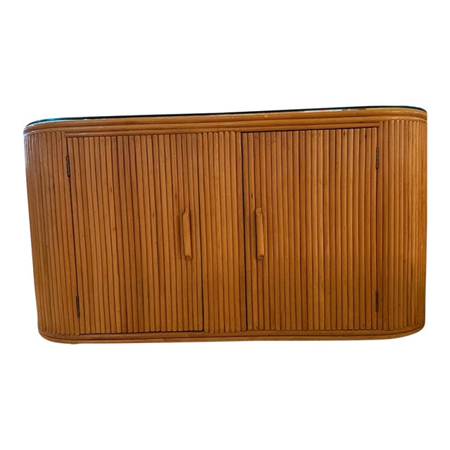 Mid-Century Modern Pencil Reed Rattan Oval Demilune Credenza For Sale
