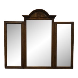 High End Vintage Burled Walnut Italian Provincial 58" Tri-View Mirror For Sale