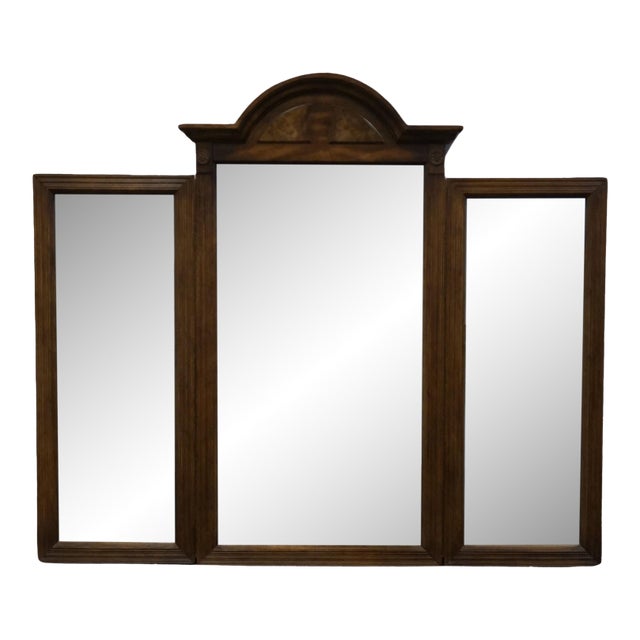 High End Vintage Burled Walnut Italian Provincial 58" Tri-View Mirror For Sale