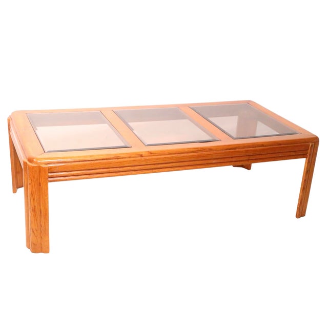 Late 20th Century Late 20th Century Post Modern Oak and Glass Coffee Table For Sale - Image 5 of 9