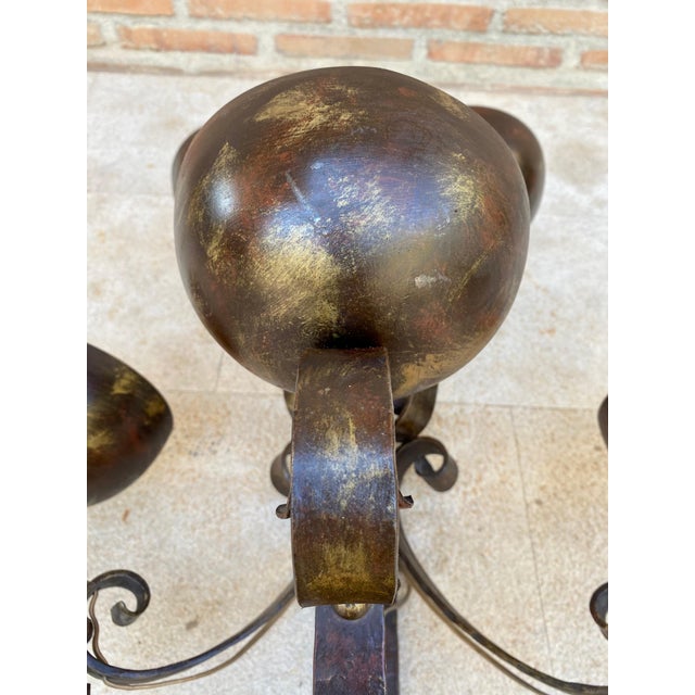 Bronze Pair of Big Spanish Hand-Forged Iron Wall Sconces, Mid-20th Century For Sale - Image 8 of 11