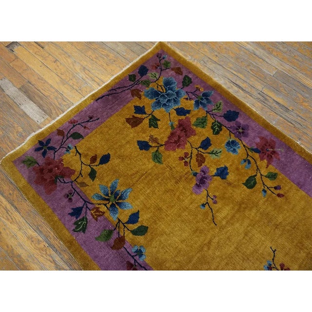 1920s 1920s Yellow Purple Floral Antique Chinese Art Deco Carpet 3'1" X 5'10" Knotted Wool Rug For Sale - Image 5 of 11