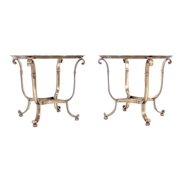 Vintage Mid Century Round Scalloped Edge Side Tables- a Pair For Sale