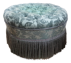 Vintage Upholstered American Modern Round Tufted Bench Poof Ottoman
