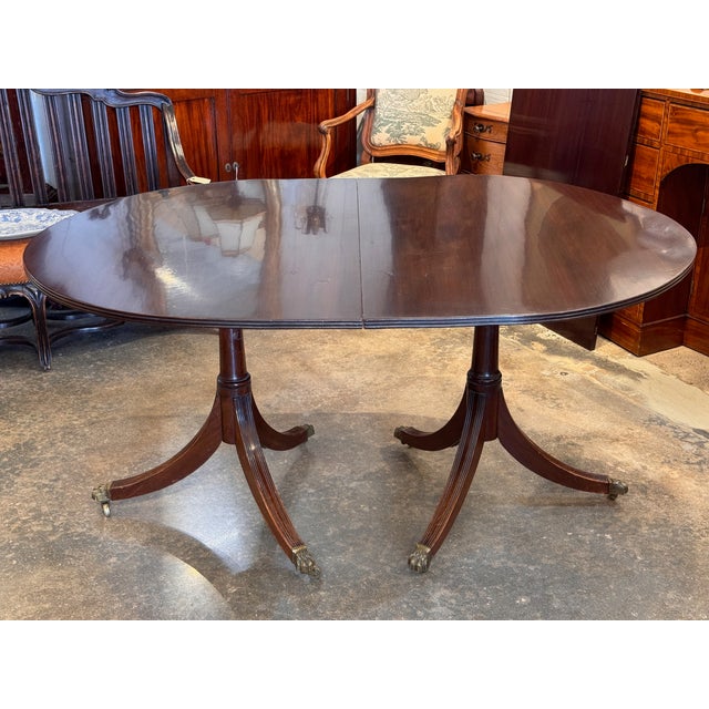 19th Century Duncan Phyfe Style Double Pedestal Mahogany Dining Table For Sale - Image 4 of 14