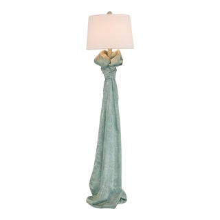 1980s Mid-Century Modern Plaster Faux Draped Fabric Floor Lamp For Sale