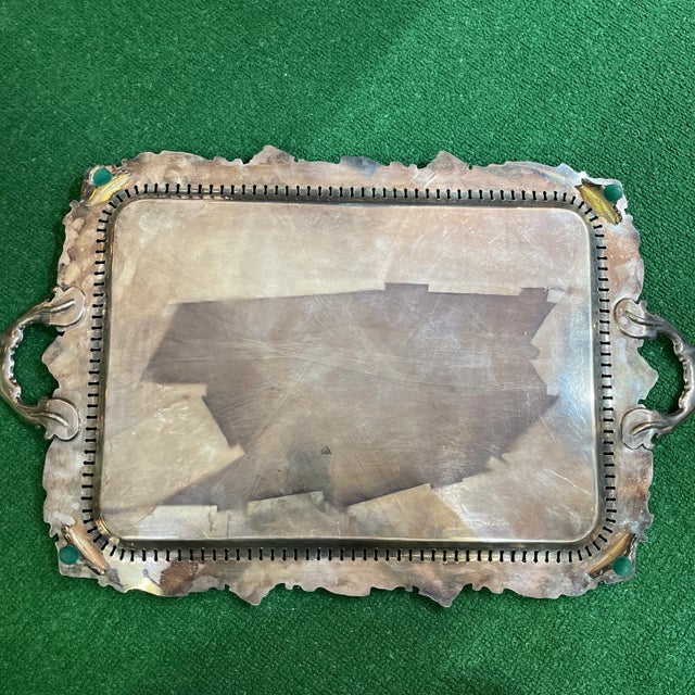 Silver 1940s Rideau Large Silver Plate Rectangular Serving Tray With Handles For Sale - Image 8 of 10