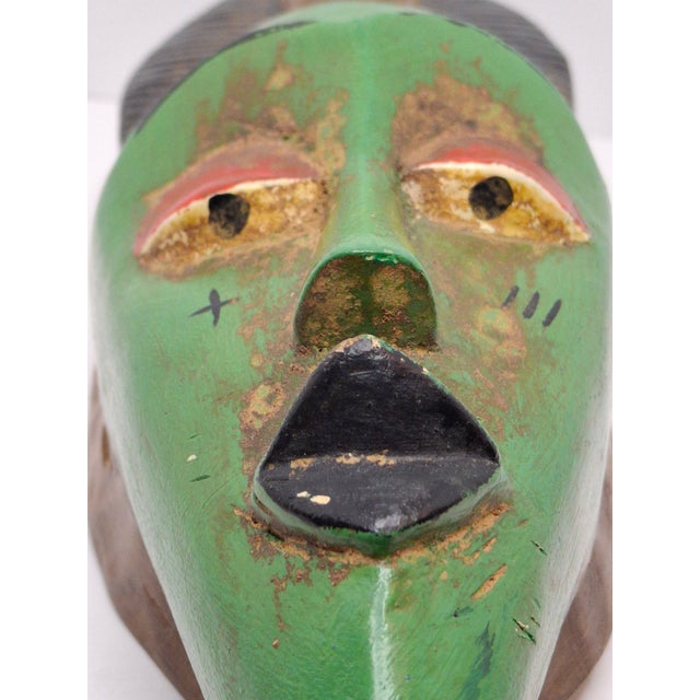 Authentic Baule Goli Kpan Ritual Mask Ivory Coast Hand Carved Wood 14.5" X 4.5" For Sale - Image 4 of 18