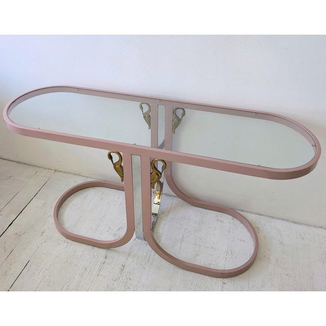 Mid-Century Modern Vintage Pink, Chrome & Brass Swan Console Table from Design Institute of America, 1980s For Sale - Image 3 of 12