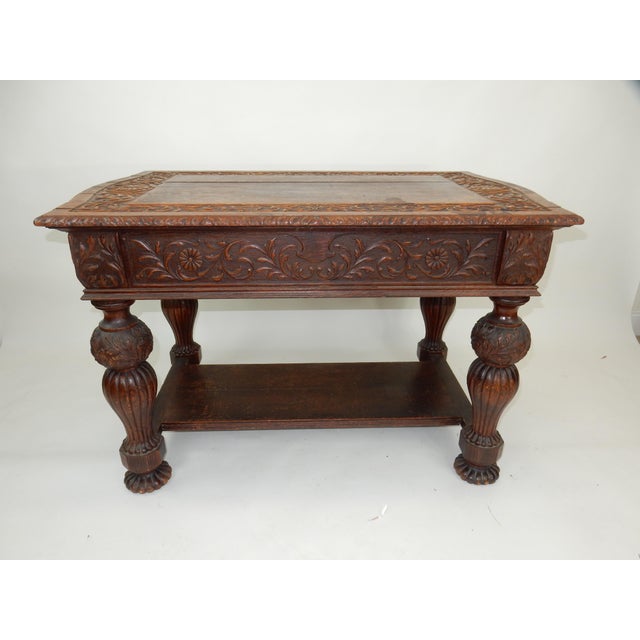 Antique Intricately Carved Oak Library Table 50.25" Circa 1860 Chairish