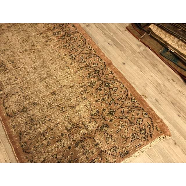Light Pink Light Pink Distressed Floor Hallway Vintage Wool Rug For Sale - Image 8 of 11