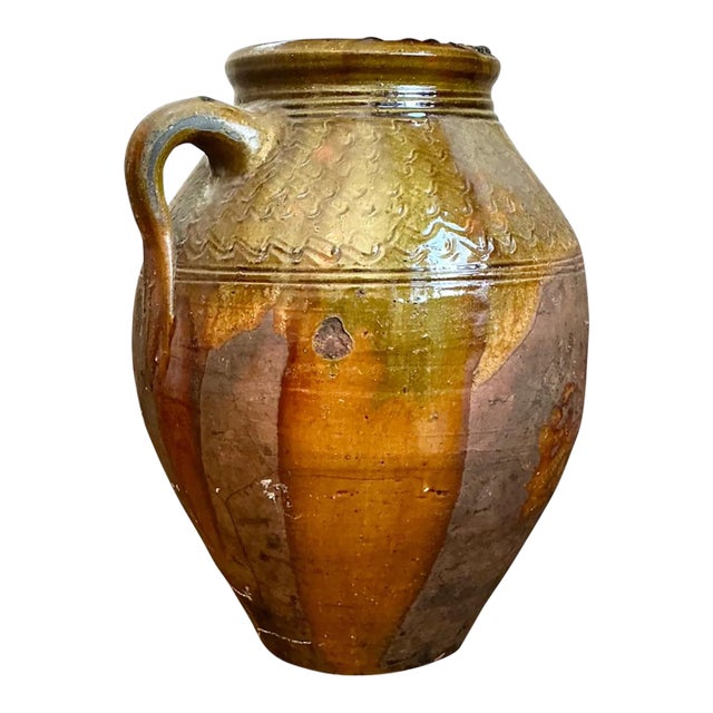 Vintage Glazed Terracotta Jar For Sale