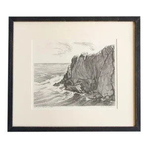 Antique Etching Limited Edition Original Signed by American Artist Adele Watson 1873 - 1947 Titled "Ogunquit Point 14/30"
