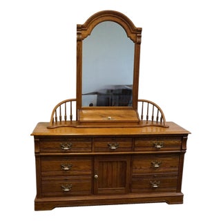 Lexington Recollections Solid Oak Rustic Country French 64" Triple Door Dresser W Mirror 468-235 / 468-207 For Sale