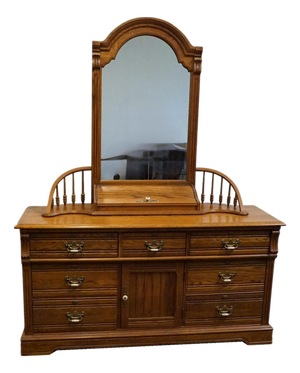 Lexington Recollections Solid Oak Rustic Country French 64" Triple Door Dresser W Mirror 468-235 / 468-207