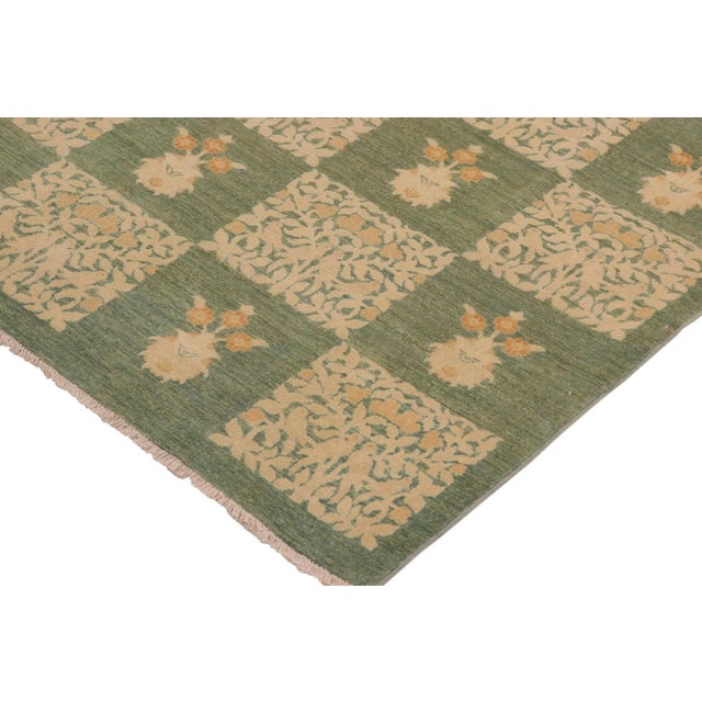 1990s 1990s Classic Sun Faded Green/Beige Hand Knotted Wool Rug - 9'8" X 13'5" For Sale - Image 4 of 10