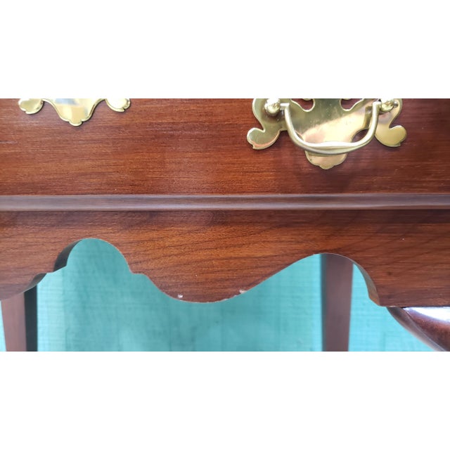 Late 20th Century Colonial Furniture Two Drawer Solid Cherry Side Table With Cabriole Legs For Sale - Image 4 of 12