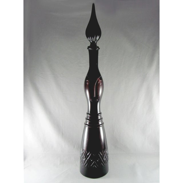 Large Empoli Italian Genie Face Amethyst Art Glass Bottle Decanter For Sale - Image 13 of 13