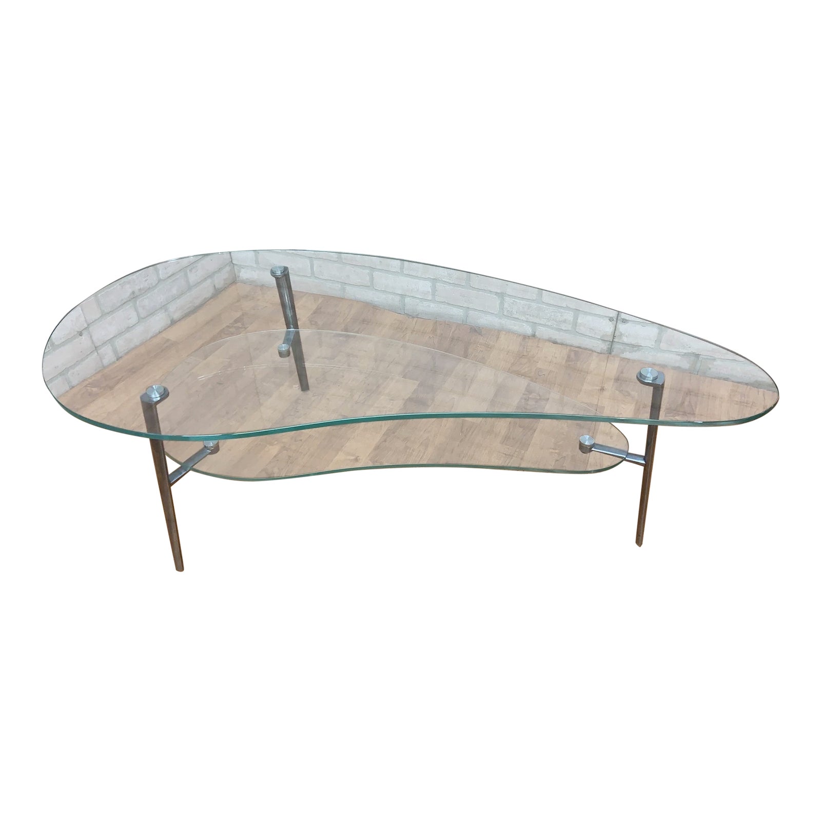 Postmodern Two Tier Kidney Shape Glass and Metal Coffee Table | Chairish