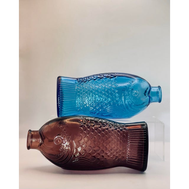 Vintage Pressed Glass Fish Bottles- A Pair For Sale - Image 4 of 9