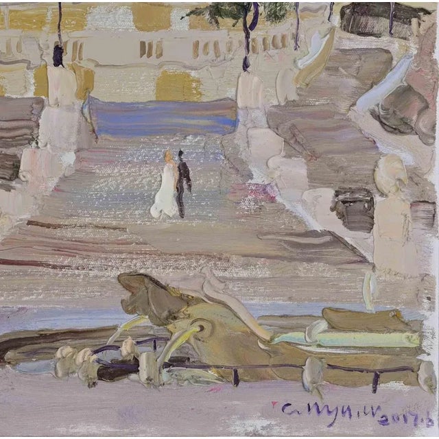 Contemporary Wang Cun Yu, View of the Stairs in Piazza di Spagna, Rome, 2017, Oil on Canvas For Sale - Image 3 of 5