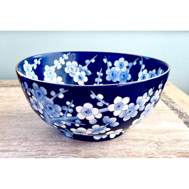 Chinoiserie Chinese Cherry Blossom Bowl on a Wooden Stand For Sale - Image 3 of 11