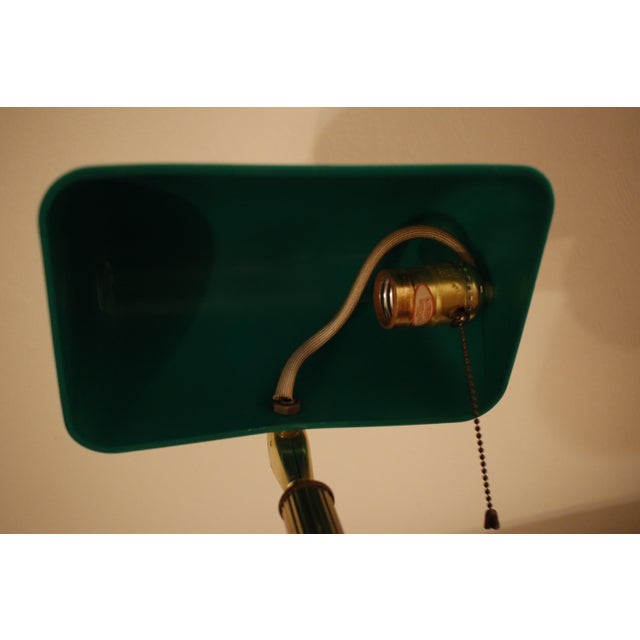 Mid 20th Century Vintage Ministerial Art Deco Style Brass Banker's Desk Lamp With Emerald Green Shade For Sale - Image 5 of 12