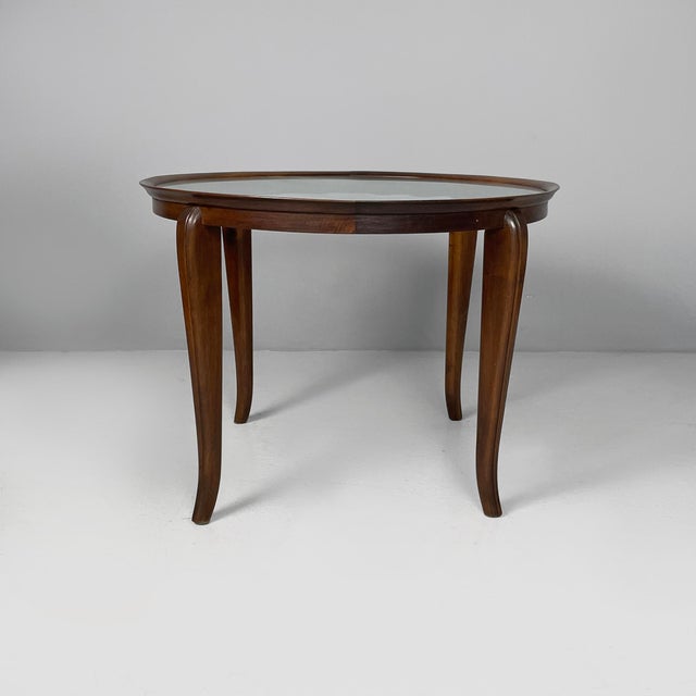 Art Deco Italian Round Coffee Table in Wood and Glass, 1930s For Sale - Image 3 of 14