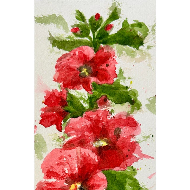2020s Original Watercolor Painting “Pink Hollyhocks” For Sale - Image 5 of 8