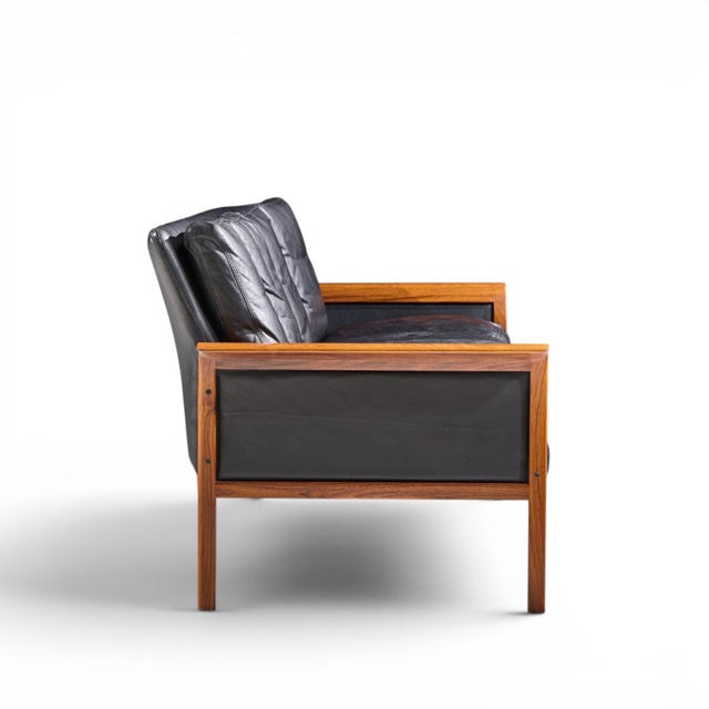 Brown Knut Saeter for Vatne Møbler Mid Century Norwegian Rosewood and Leather Sofa For Sale - Image 8 of 9