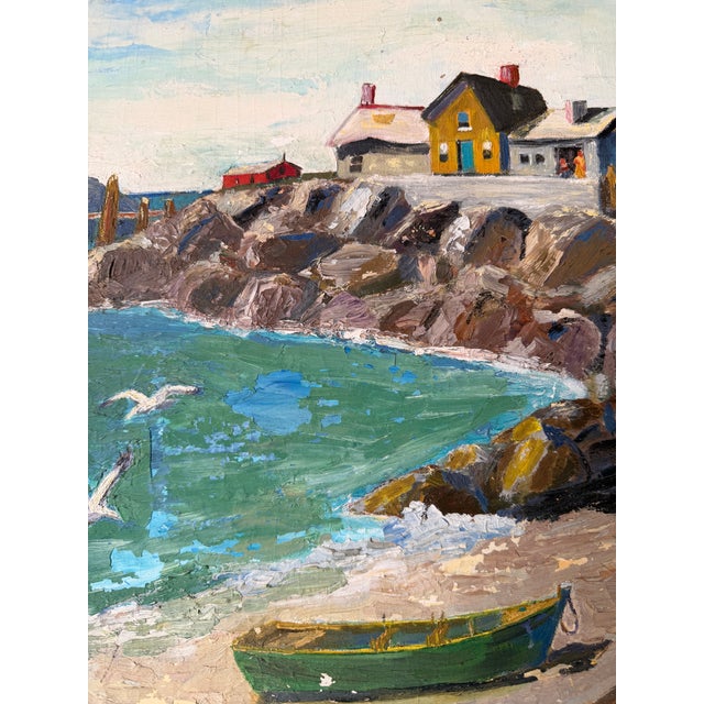 Vintage Impressionist Coastal Harbor Oil Painting on Canvas - Framed For Sale - Image 14 of 18