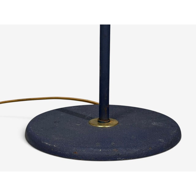 Boréns, Adjustable Floor Lamp, Blue Lacquered Metal, Brass, Fabric, Sweden, 1950s For Sale - Image 11 of 14