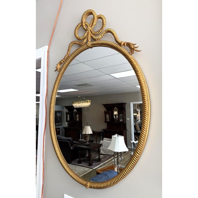 Carvers' Guild Vintage Carvers' Guild Rope & Tassel Bow Oval Wall Mirror For Sale - Image 4 of 11