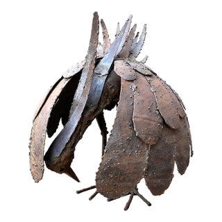 Vintage Torch Cut Iron Bird Sculpture For Sale