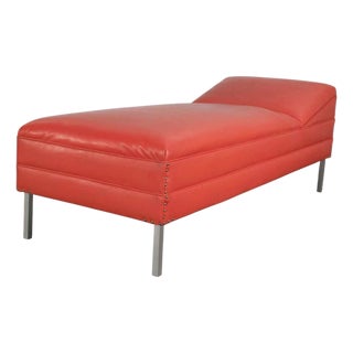 Vintage MCM Bauhaus Style Chaise or Day Bed in Coral Vinyl Faux Leather With Aluminum Legs For Sale
