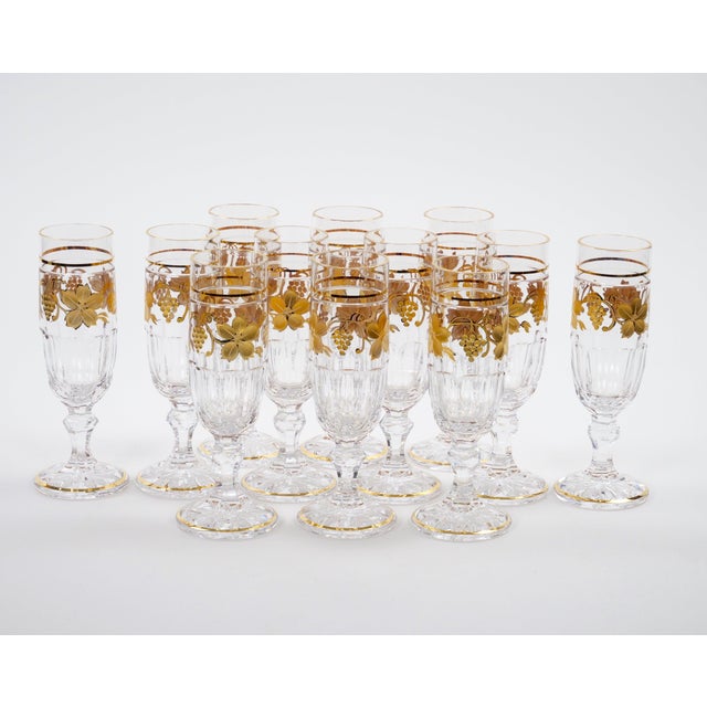 Val Saint-Lambert Val Saint Lambert Set of 12 Gilt Gold-Decorated Tableware Flute Service For Sale - Image 4 of 14