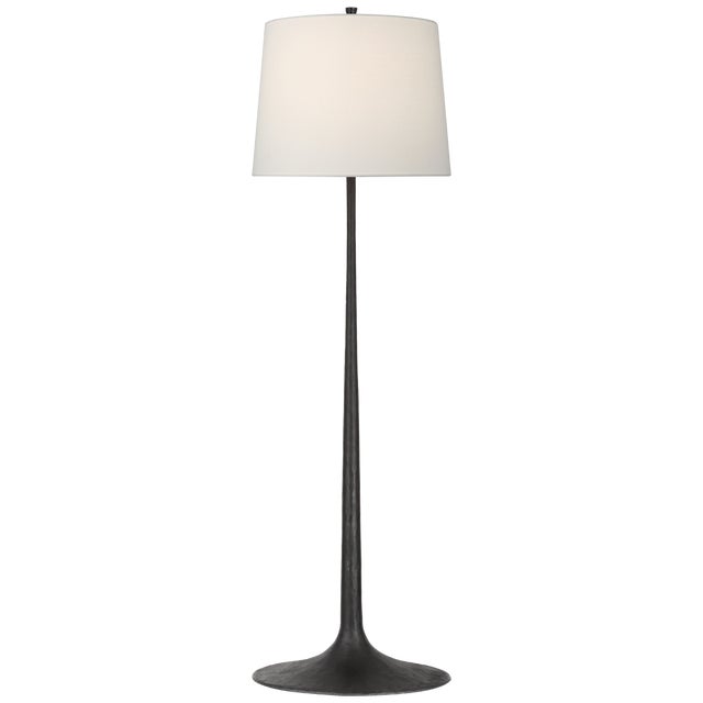 Modern Barbara Barry for Visual Comfort Signature Oscar Large Sculpted Floor Lamp in Aged Iron with Linen Shade For Sale - Image 3 of 4
