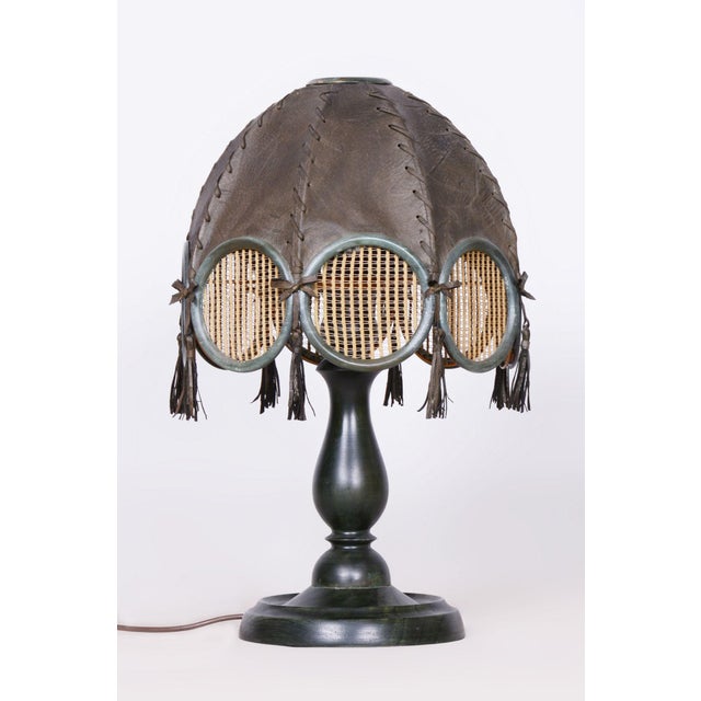 Mid-Century Czech Table Lamp in Stained Beech and Leather, 1970s For Sale - Image 11 of 11