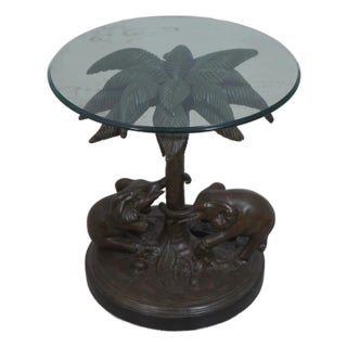 Glass Top Elephant Base Lamp or Occasional Table For Sale