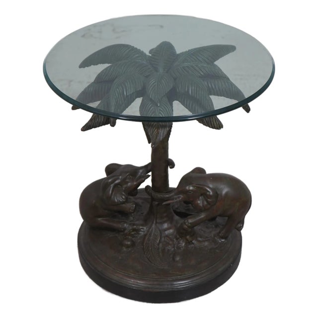 Glass Top Elephant Base Lamp or Occasional Table For Sale