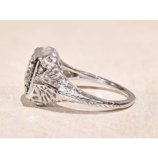 The Rebecca: Ladies 18 Karat White Gold Filigree engagement ring set with 1.30 Carat European Cut Diamond For Sale - Image 4 of 13