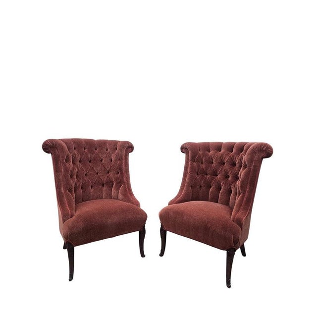 Queen Anne Vintage Queen Anne Style Tufted Wingback Chairs Newly Reupholstered - Pair For Sale - Image 3 of 14