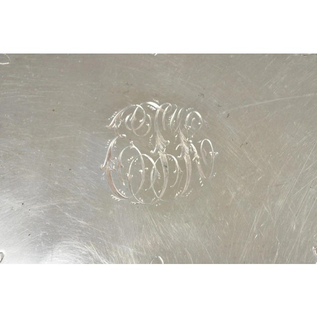 Mid 20th Century Vintage English Sheffield Victorian Silver Plated Oval Scalloped Platter Tray For Sale - Image 5 of 10