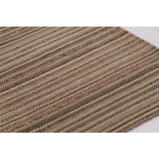 Contemporary Rug & Kilim’s Modern Rez Flatweave Kilim in Brown Textural Stripes For Sale - Image 3 of 9