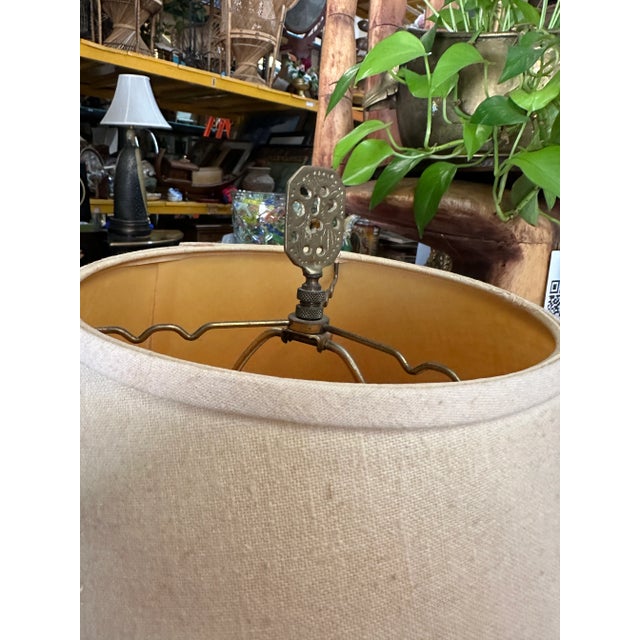 Mid-Century Modern Vintage Brass Geometrical Lamp With Lampshade For Sale - Image 3 of 7