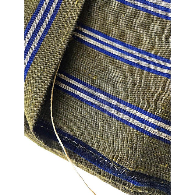 2 Ply Thai Silk Fabric in Olive Green With Gold and Navy Blue Club Stripe, 4 Yards For Sale In Miami - Image 6 of 7