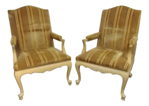 Louis XV Style Cream Painted Lounge Chairs - a Pair