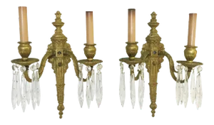 French Empire Gilt Bronze Sconces With Crystals C1930's