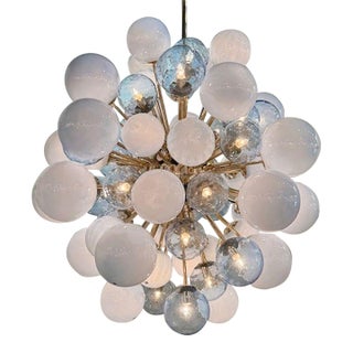 Large Scale Blue Murano Glass and Brass Cloud Chandelier For Sale