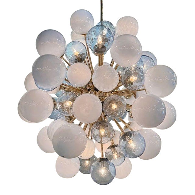 Large Scale Blue Murano Glass and Brass Cloud Chandelier For Sale